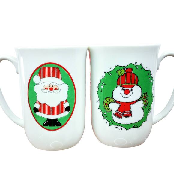 Classique Christmas Mugs Santa Snowman Made in Japan Vintage Set of 2 - Picture 1 of 8